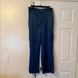 Women’s Satin Blue Cargo Pants
